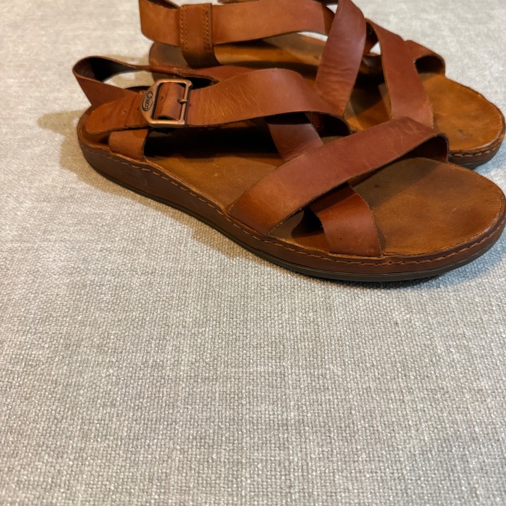 Chaco Wayfarer Leather Sandals Womens 8 Rust Brown Strappy Buckle Flat Comfort